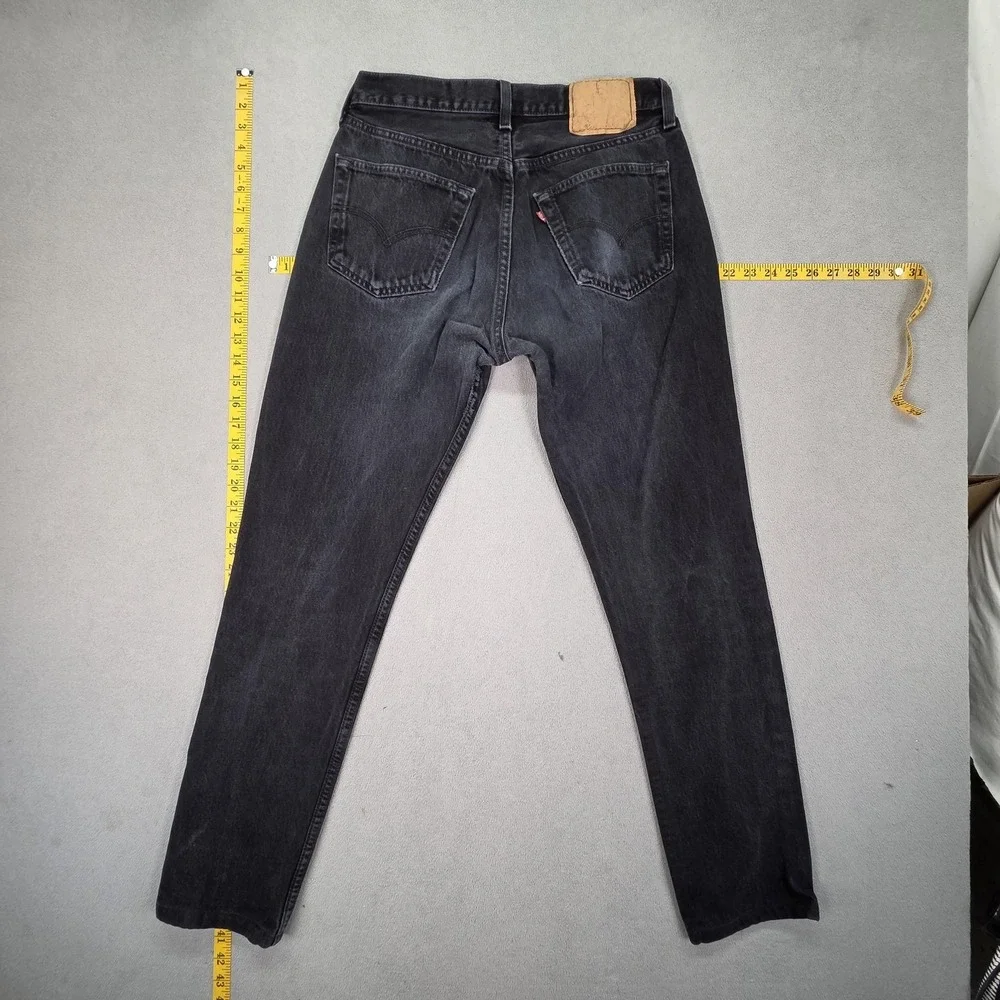 Levis 501 Jeans Mens Dark Gray Black Straight Button Fly Faded Denim Fits‎ 29x29